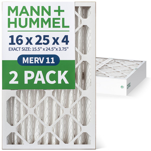 16x25x4 MERV 11 Pleated AC Furnace Air Filters by Mann+Hummel.  2 Pack