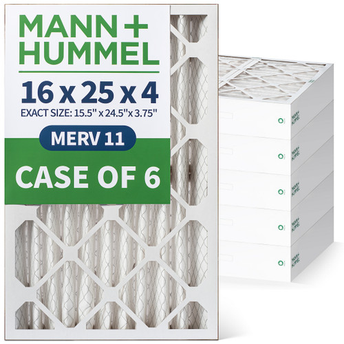 16x25x4 MERV 11 Pleated AC Furnace Air Filters by Mann+Hummel.  Case of 6