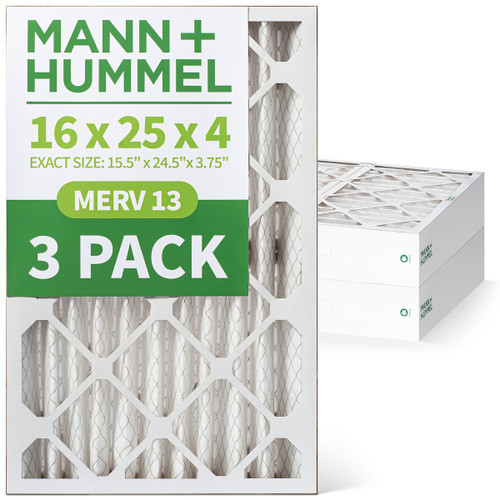 16x25x4 MERV 13 Pleated AC Furnace Air Filters by Mann+Hummel.   3 Pack