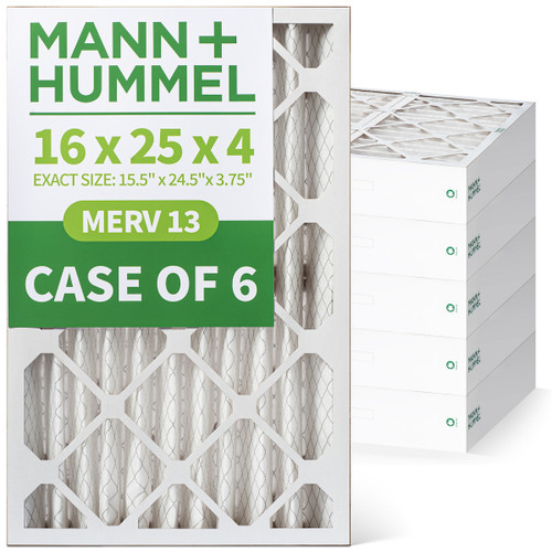 16x25x4 MERV 13 Pleated AC Furnace Air Filters by Mann+Hummel.   Case of 6