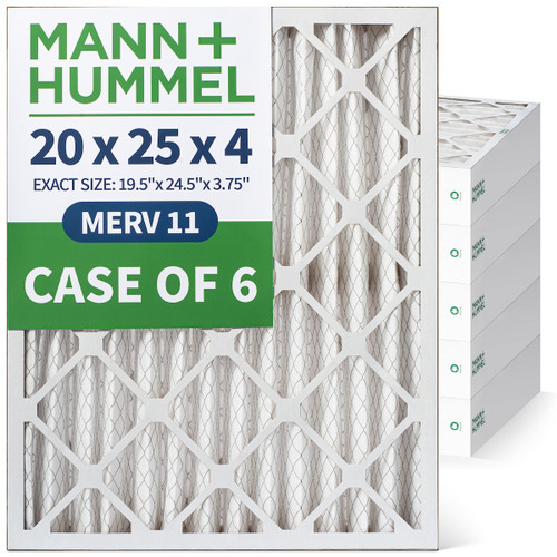 20x25x4 MERV 11 Pleated AC Furnace Air Filters by Mann+Hummel.    Case of 6