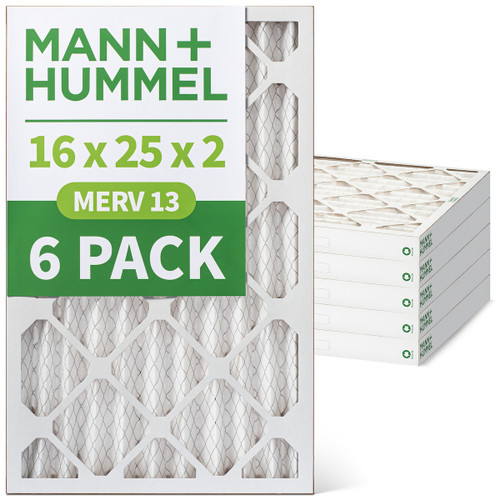 16x25x2 MERV 13 Pleated AC Furnace Air Filters by Mann+Hummel.    6 Pack