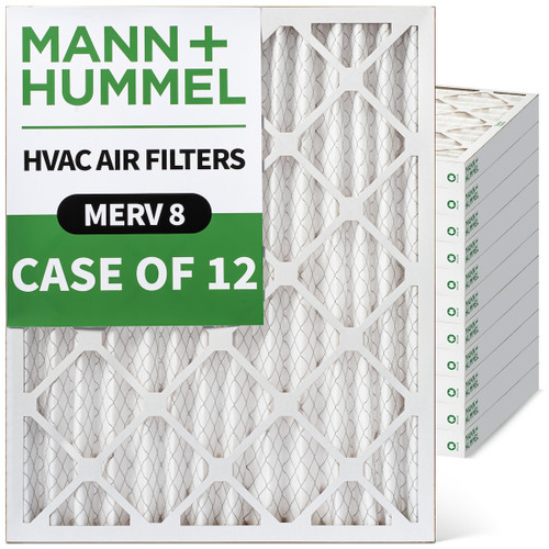 18x25x2 MERV 8 Pleated AC Furnace Air Filters by Mann+Hummel. Case of 12