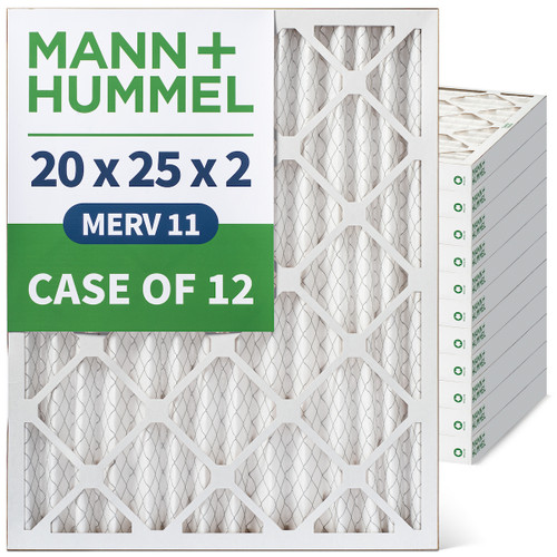 20x25x2 MERV 11 Pleated AC Furnace Air Filters by Mann+Hummel.    Case of 12