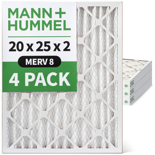 20x25x2 MERV 8 Pleated AC Furnace Air Filters by Mann+Hummel.    4 Pack