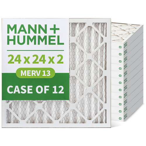 24x24x2 MERV 13 Pleated AC Furnace Air Filters by Mann+Hummel.   Case of 12