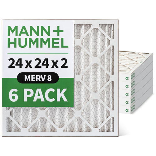24x24x2 MERV 8 Pleated AC Furnace Air Filters by Mann+Hummel.  6 Pack