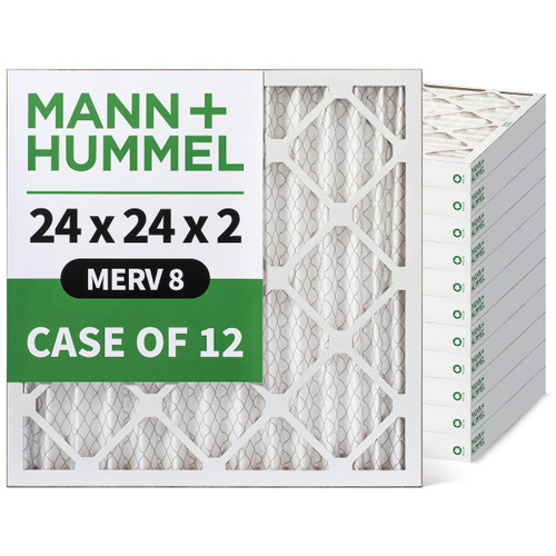 24x24x2 MERV 8 Pleated HVAC AC Furnace Air Filters by Mann+Hummel. Case of 12. (Exact Size: 23.38 x 23.38 x 1.75 Inches)