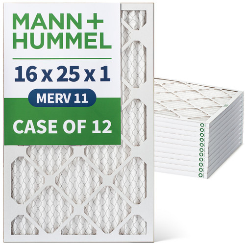 16x25x1 MERV 11 Pleated AC Furnace Air Filters by Mann+Hummel.    Case of 12