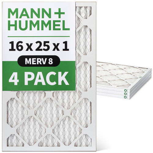 16x25x1 MERV 8 Pleated AC Furnace Air Filters by Mann+Hummel.   4 Pack