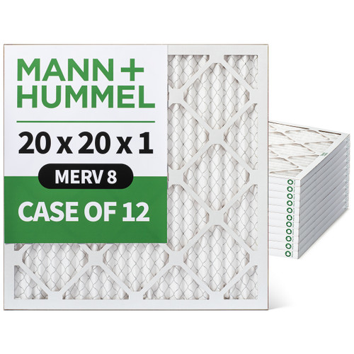 20x20x1 MERV 8 Pleated HVAC AC Furnace Air Filters by Mann+Hummel. Case of 12. (Exact Size: 19.5 x 19.5 x 0.75 Inches)