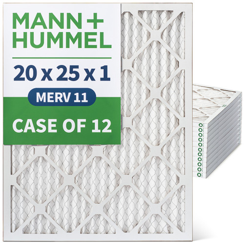 20x25x1 MERV 11 Pleated AC Furnace Air Filters by Mann+Hummel.    Case of 12