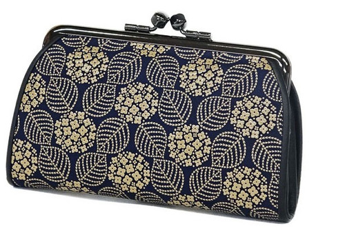 Women's Purse 1501 with Hortensia Pattern, White on Blue