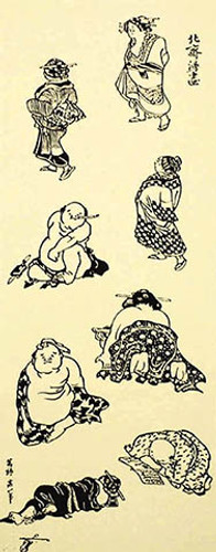 Rienzome Tenugui Cloth with Hokusai Manga (423)