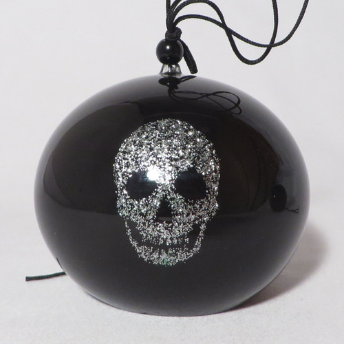 Japanese Handmade Glass Black Wind Chime with Skull