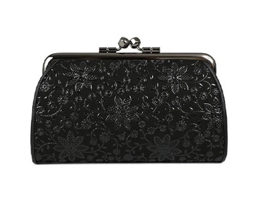 INDENYA Women's Purse 1501 with a Clematis Pattern, Black on Black