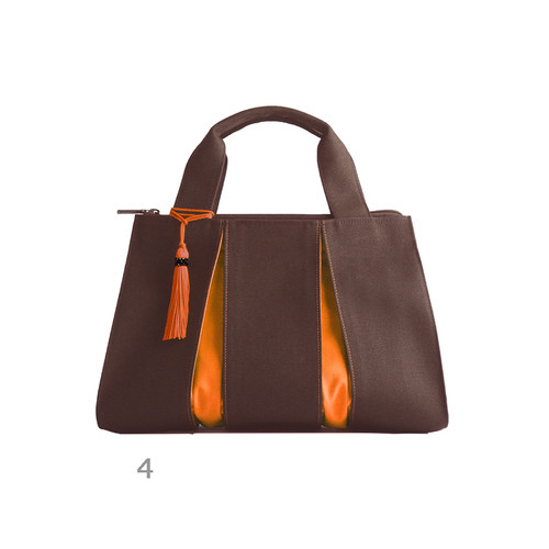 KOSHO ougi Canvas Hand Bag FS with leather tassel, Brown/Orange