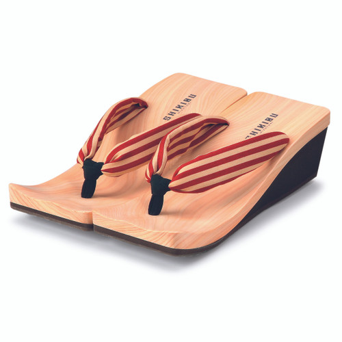 MIZUTORI Modern Style Geta Sandal SHIKIBU with Red & Beige Stripes (SH-10)