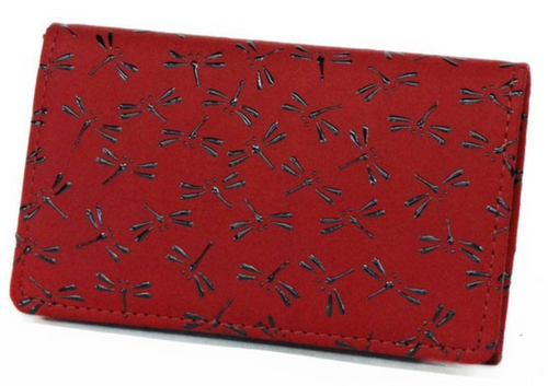 Indenya Business Card Holder 2501 with Dragonfly Pattern, Black on Red