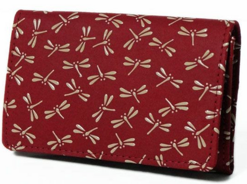 Indenya Business Card Holder 2501 with Dragonfly Pattern, White on Red