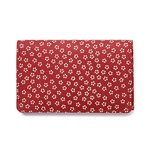 Indenya Business Card Holder 2501 with Small Sakura Blossoms, White on Red