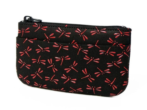 INDENYA Change Purse 1002 with Dragonfly Patterns, Red on Black