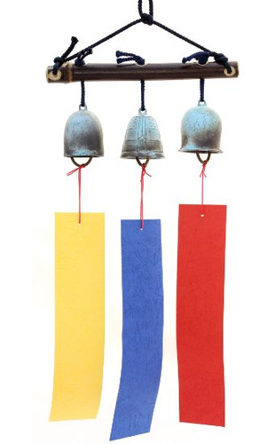 Kashiwagi Wind Bell Set with 3 Bells on a Bamboo Holder