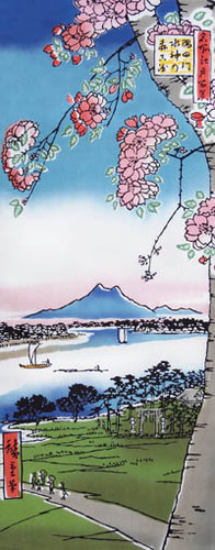 Rienzome Tenugui Featuring Hiroshige's "Suijin Shrine and Massaki on the Sumida River" (492)