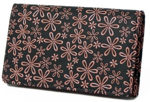 INDENYA Business Card Holder 2501 Primrose Flowers, Pink on Black