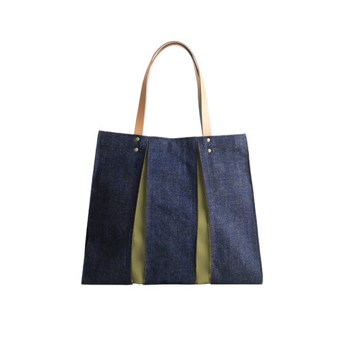KOSHO ougi denim Shoulder Tote Bag WH, Olive (large)