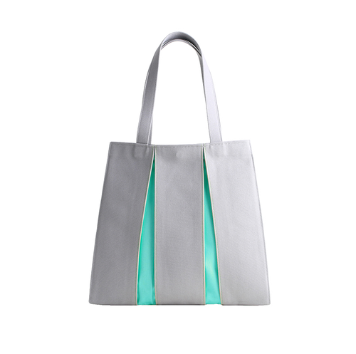 KOSHO ougi Canvas Tote Bag, Light Grey/Emerald Green