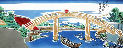Rienzome Tenugui HOKUSAI "Under Mannen Bridge at Fukagawa" (441