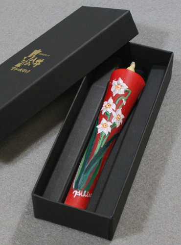 Japanese Handmade Candle with Seasonal Floral Paintings Red January
