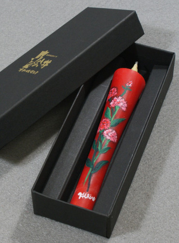 Japanese Handmade Candle with Seasonal Floral Paintings Red May