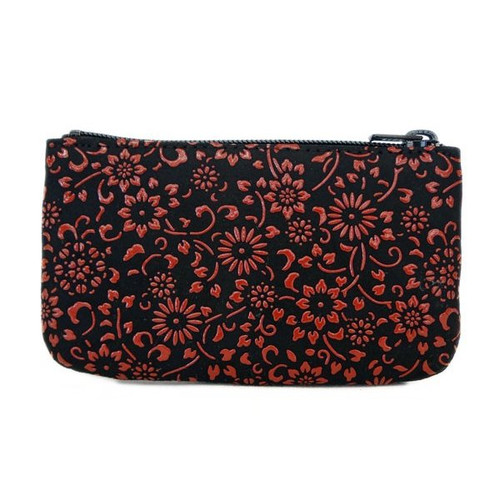 INDENYA Change Purse 1002 with Chrysanthemum Arabesque, Red on Black