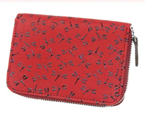 INDENYA Compact Purse for Coins & Cards 1012, Dragonflies Black on Red