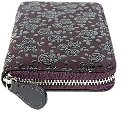 INDENYA Compact Purse for Coins & Cards 1012, Roses Black on Purple