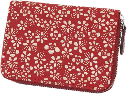 INDENYA Compact Purse for Coins & Cards 1012, Ume Flowers White on Red