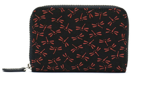 INDENYA Compact Purse for Coins & Cards 1012, Dragonfly Red on Black