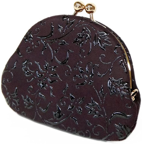 INDENYA Kiss Lock Coin Purse 1104 with a Arabesque Flower Pattern, Black on Black