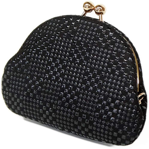 INDENYA Kiss Lock Coin Purse 1104 with a Checkered Pattern, Black on Black
