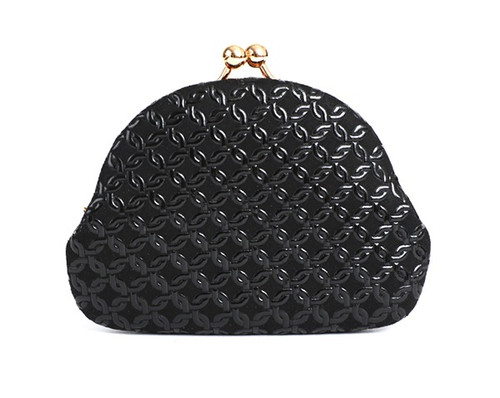 INDENYA Kiss Lock Coin Purse 1104 with a Rope Pattern, Black on Black