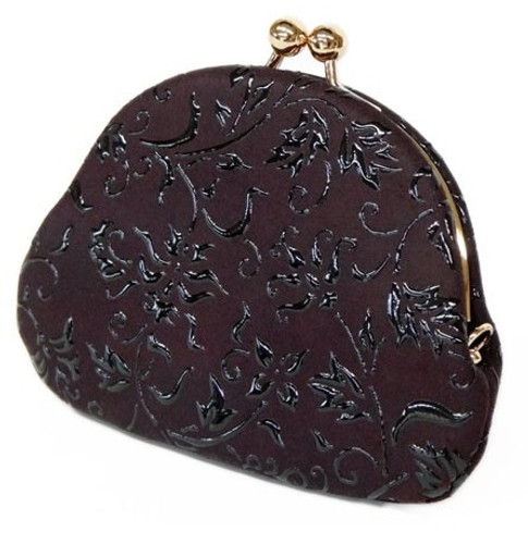 INDENYA Kiss Lock Coin Purse 1104 with a Arabesque Flower Pattern, Black on Purple