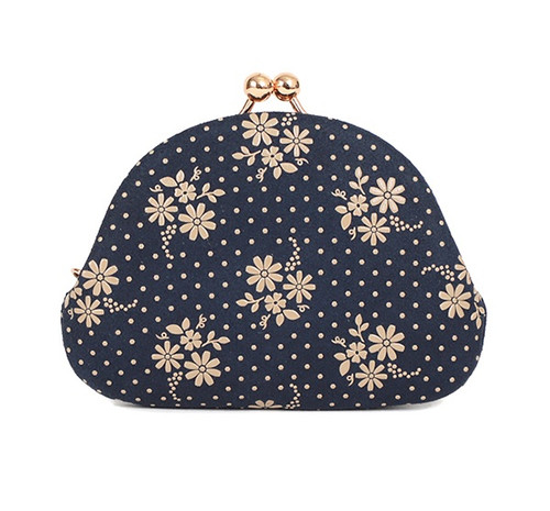 INDENYA Kiss Lock Coin Purse 1104 with a Cosmos Pattern, White on Blue