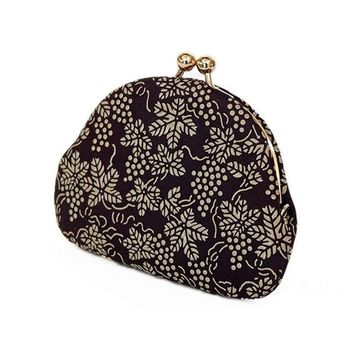 INDENYA Kiss Lock Coin Purse 1104 with a Grape Pattern, White on Purple