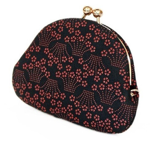 INDENYA Kiss Lock Coin Purse 1104 with an Iris Pattern, Red on Black