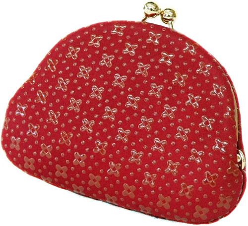 INDENYA Kiss Lock Coin Purse 1104 with a Flower Grid Pattern, Red on Red