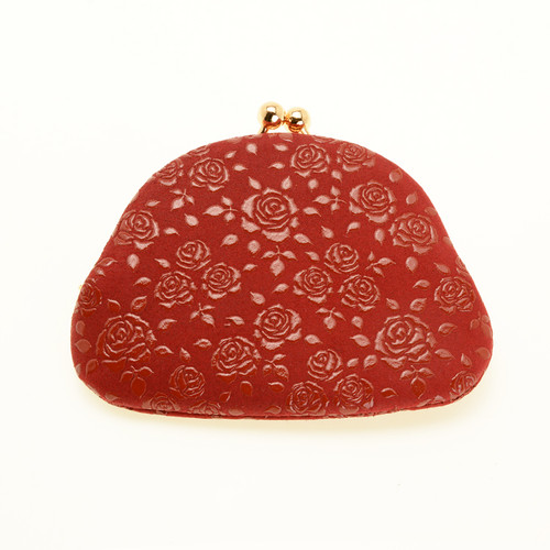INDENYA Kiss Lock Coin Purse 1104 with a Rose Pattern, Red on Red
