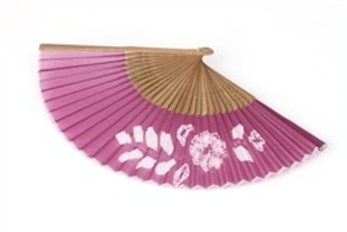 Foldable Hand Fan Made of Arimatsu Tie Dyeing Fabric with Flowers White on Pink