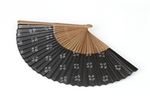 Foldable Hand Fan Made of Arimatsu Tie Dyeing Fabric with Square Motifs White on Black